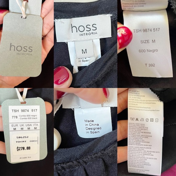 HOSS INTROPIA Black Top Scoop Neck Sleeveless Silk Pink Trims Spain Medium NWT - Picture 6 of 10